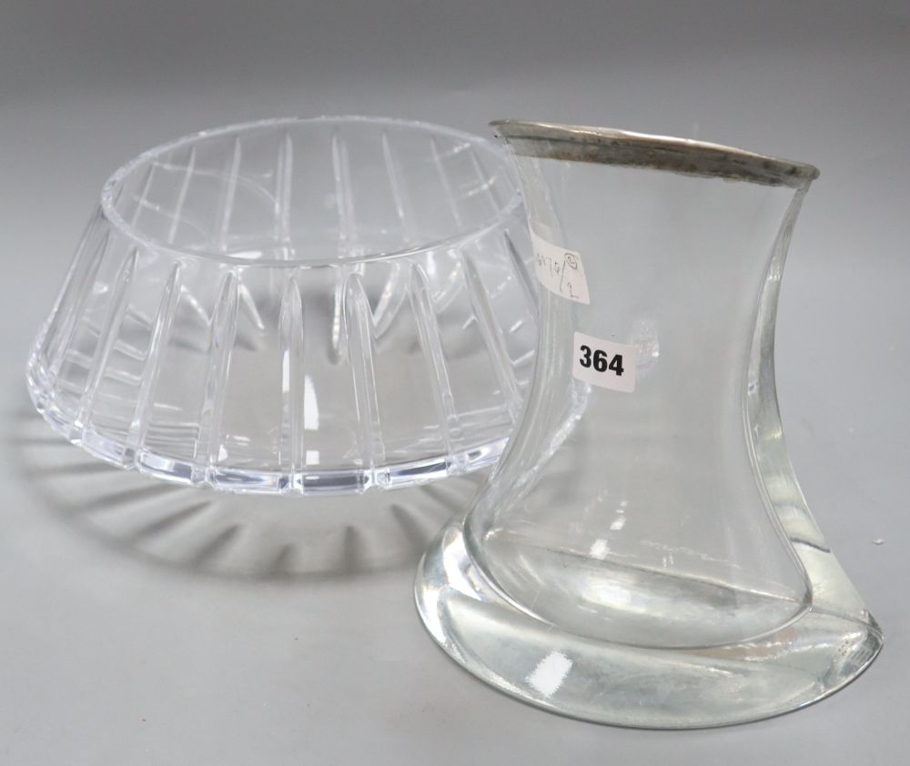 A silver mounted glass vase, height 26cm and a cut glass bowl, signed